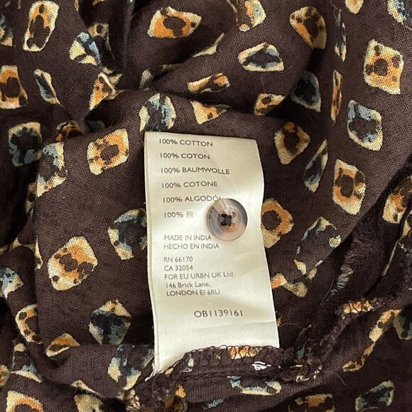Anthropologie Boho Flowy Button-Down Tunic Blouse Cotton Brown Yellow Pattern S - Picture 7 of 11
